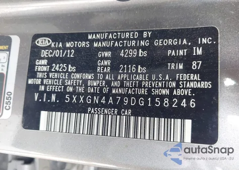 2013 Kia Optima Ex from USA, damaged, VIN 5XXGN4A79DG158246